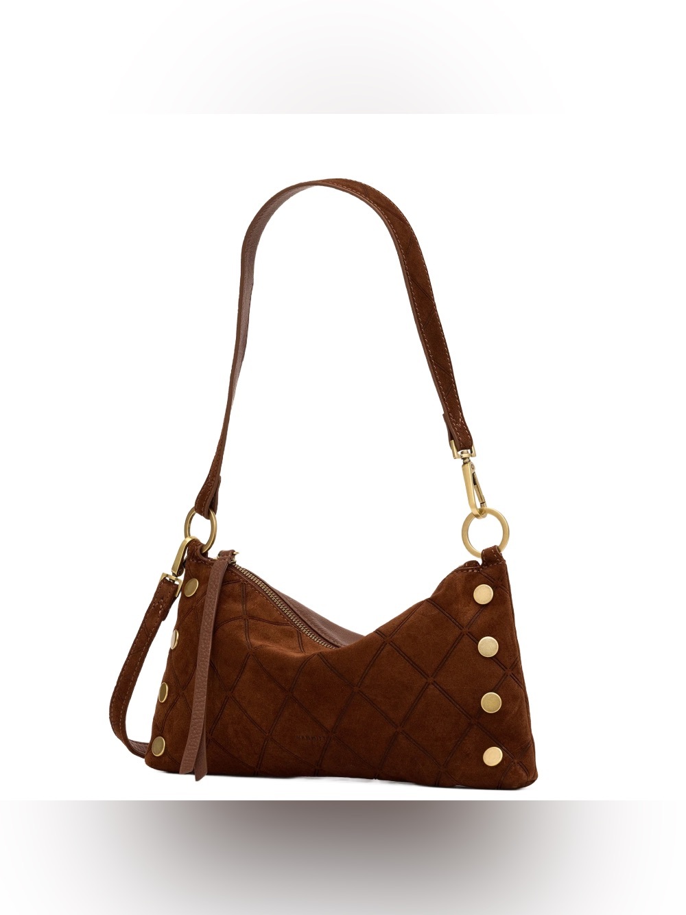 Hammitt Kyle Chocolate Diamond Suede Antique Gold Small Crossbody - Picture 12 of 15